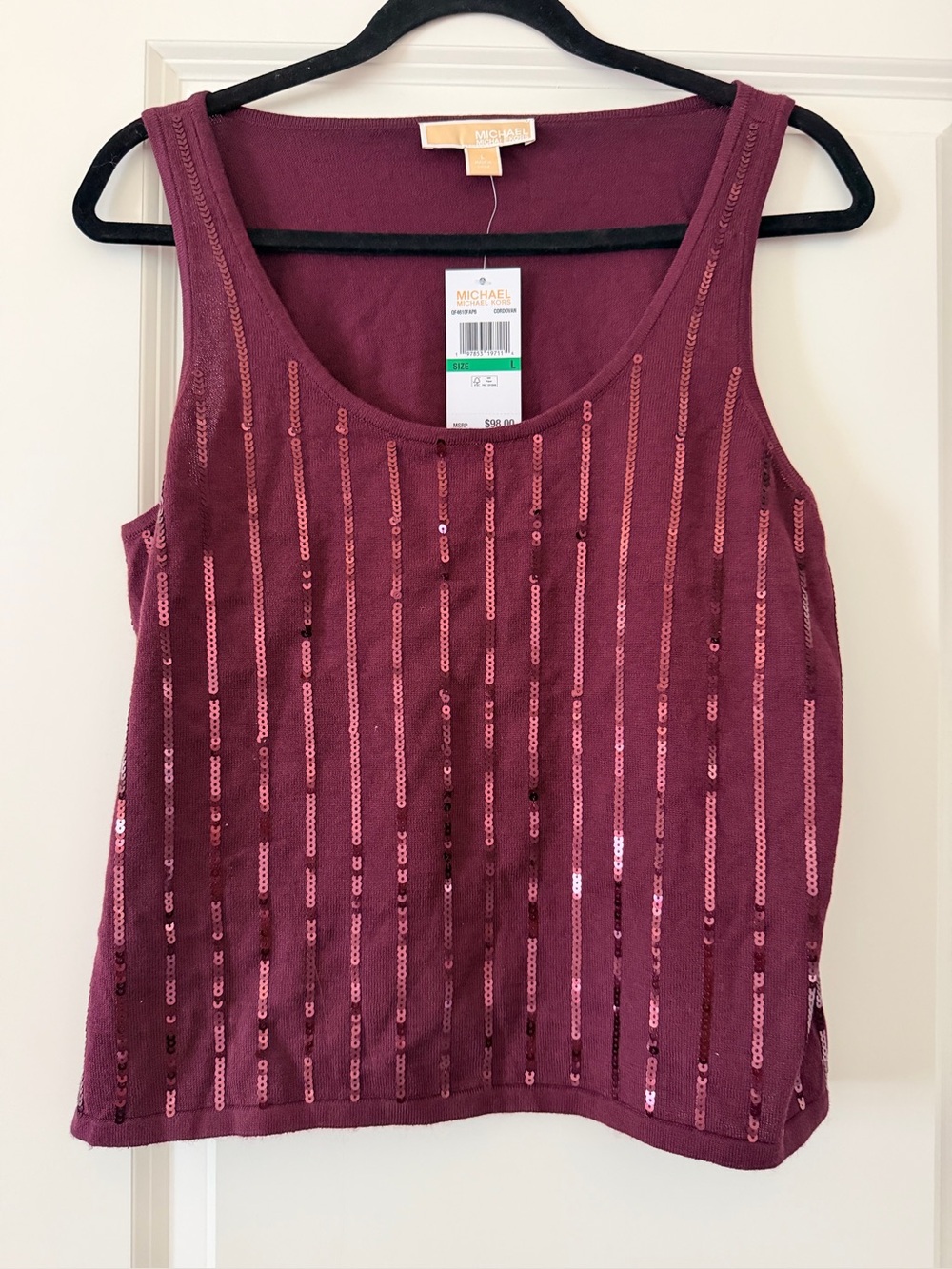 Michael Kors Wine Sequin Vertical-Stripe Tank Top